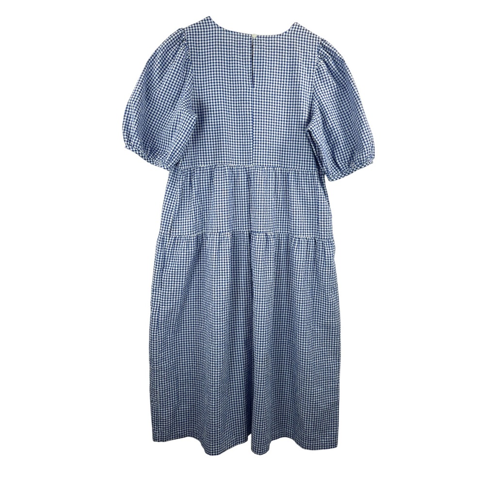 Old Navy Gingham‎ Puff Sleeve Tiered Midi Dress Women Size L Blue White - Picture 4 of 10